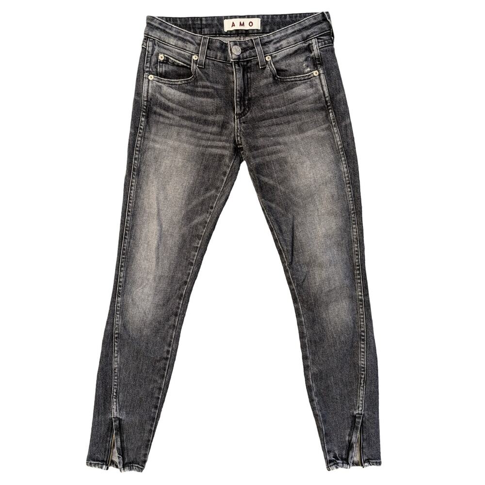 AMO Twist Zip‎ Skinny Jeans in Smoke Sz 24 Edgy Grunge